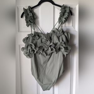Free People For The Frill Of It Bodysuit In The Color Army Green Size Medium